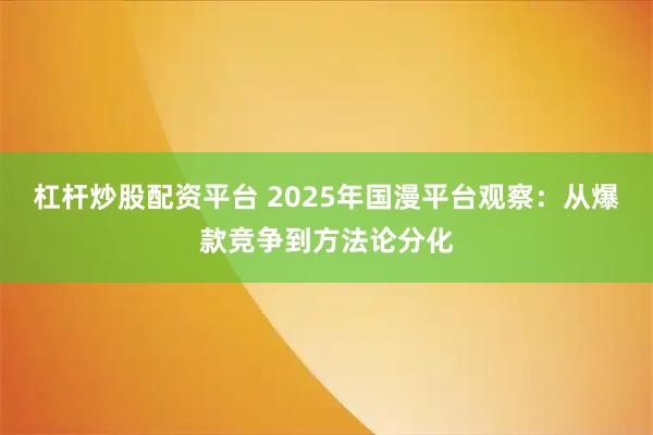 杠杆炒股配资平台 2025年国漫平台观察：从爆款竞争到方法论分化