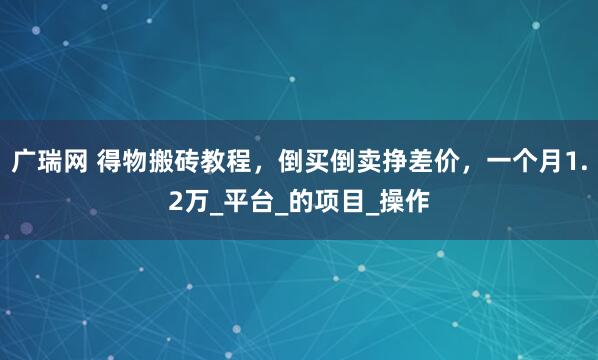 广瑞网 得物搬砖教程,倒买倒卖挣差价,一个月1.2万_平台_的项目_操作